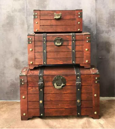 Antique Vintage Wooden Lock Treasure Chest Box - Image 2