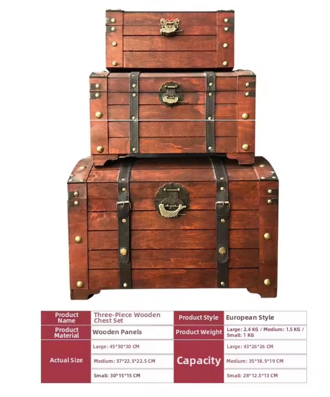 Antique Vintage Wooden Lock Treasure Chest Box - Image 4