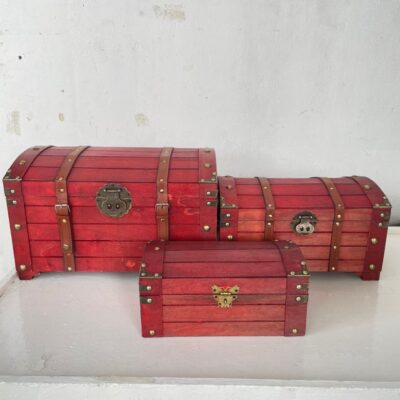 Antique Vintage Wooden Lock Treasure Chest Box