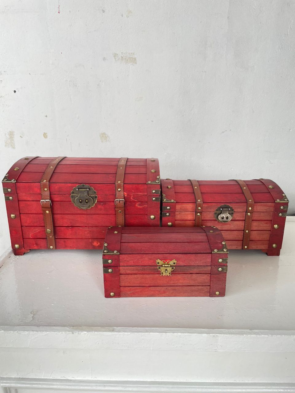 Antique Vintage Wooden Lock Treasure Chest Box
