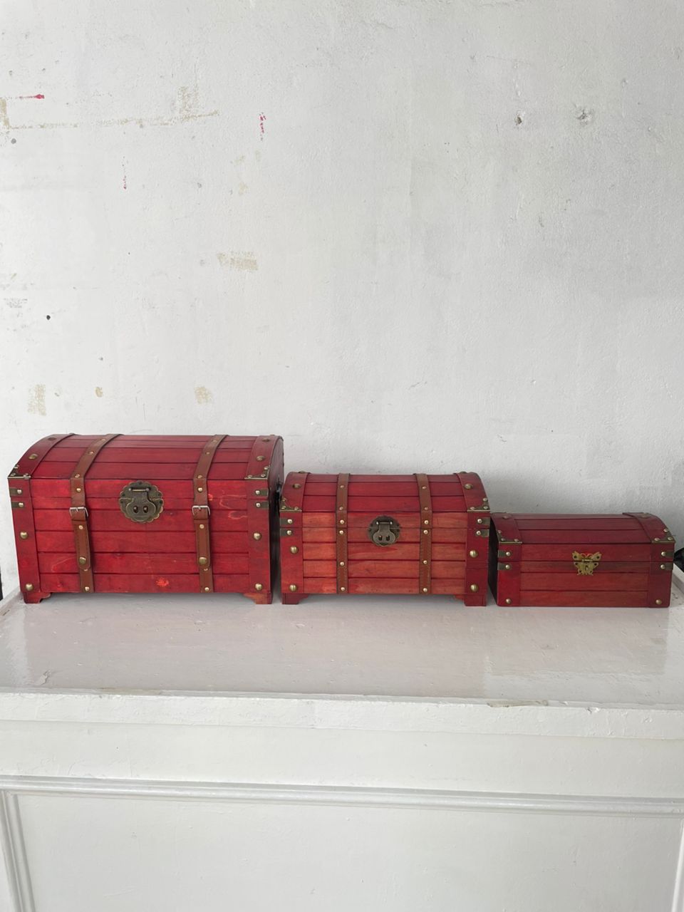 Antique Vintage Wooden Lock Treasure Chest Box - Image 5