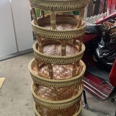 Rattan basket stand Food serving organizer [sewa]