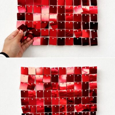 sequin wall-RED square shape sequin [rental]